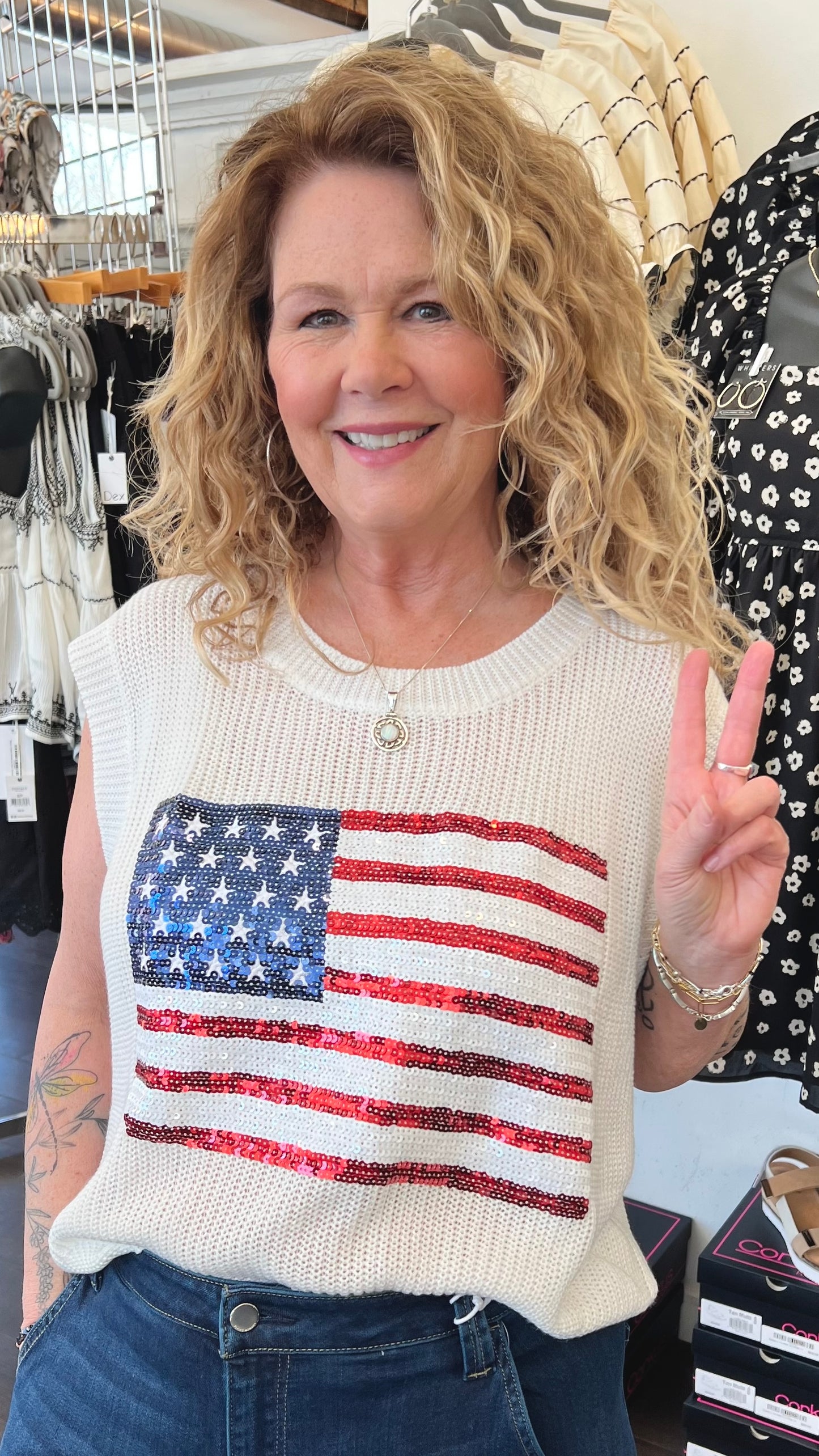 Sequin Flag Sweater Top