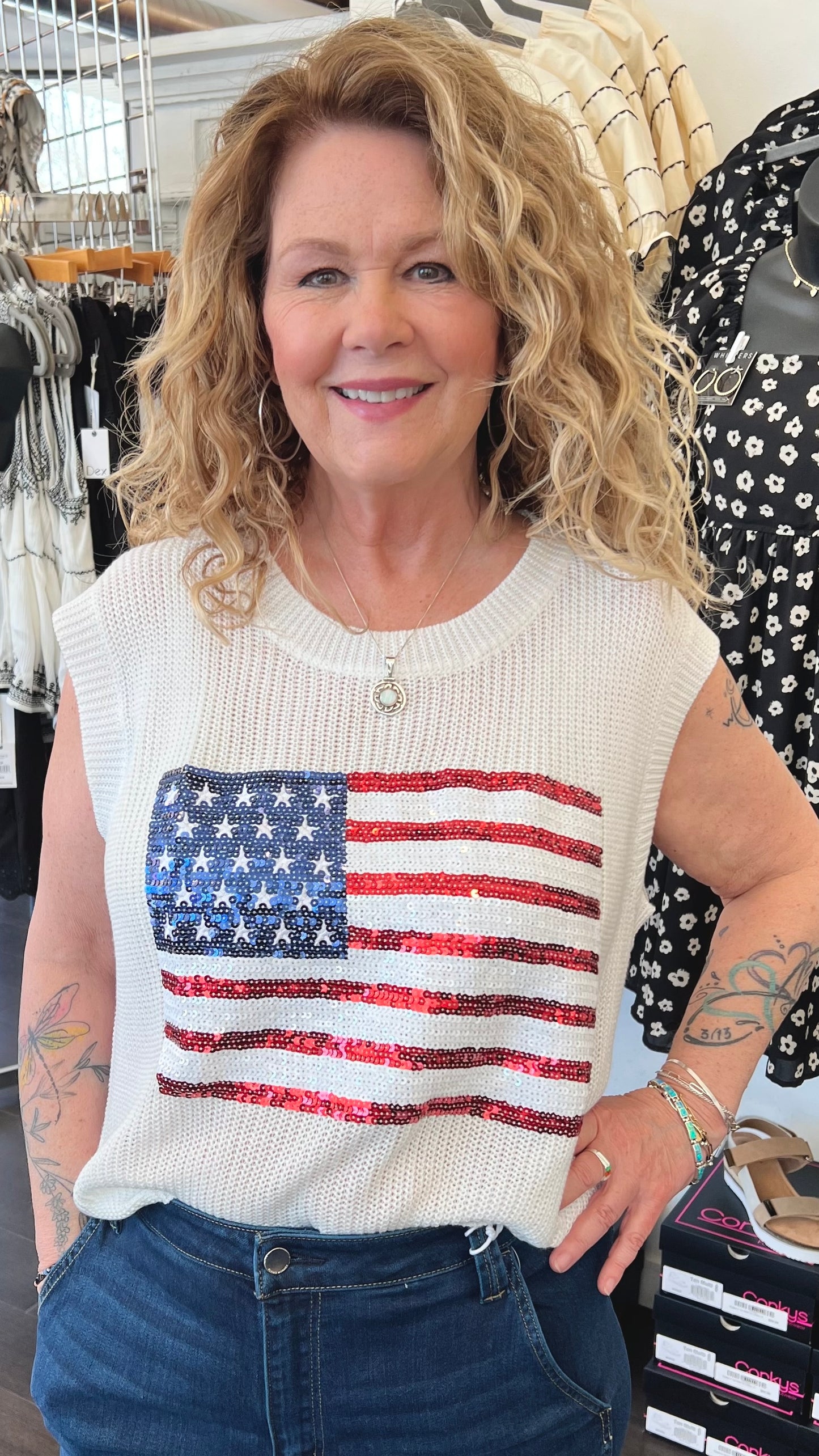 Sequin Flag Sweater Top
