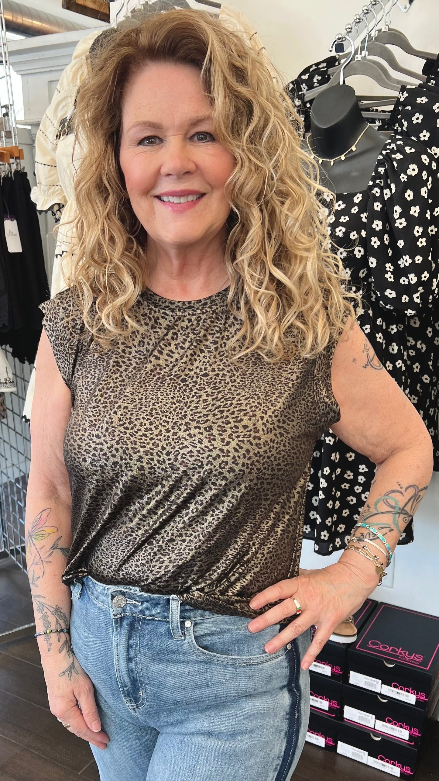 Shimmering Leopard Metallic Knit Muscle Top
