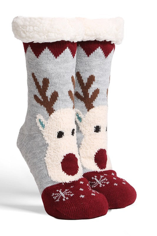 Reindeer Sherpa Non-Slip Slipper Socks