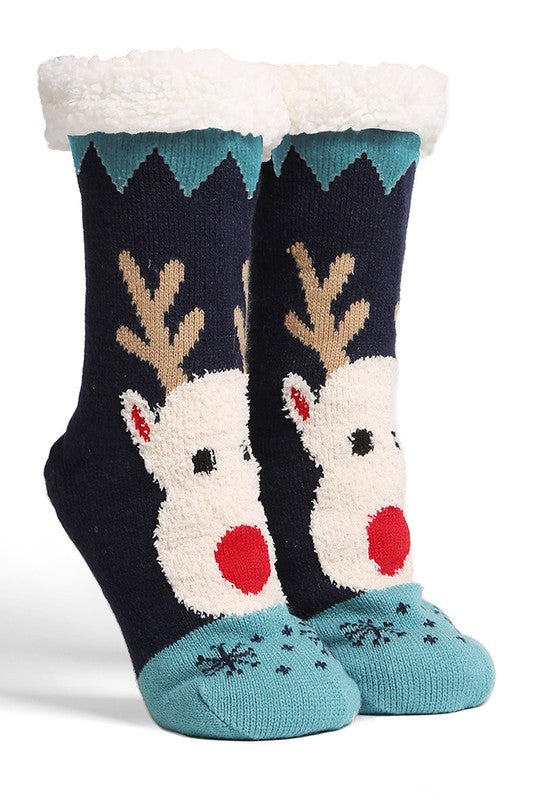 Reindeer Sherpa Non-Slip Slipper Socks