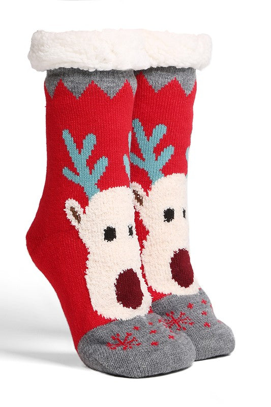 Reindeer Sherpa Non-Slip Slipper Socks