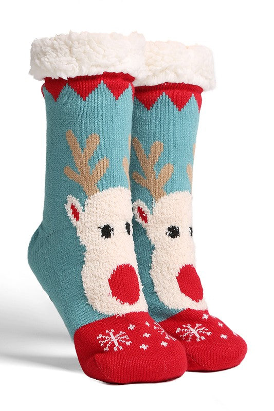 Reindeer Sherpa Non-Slip Slipper Socks