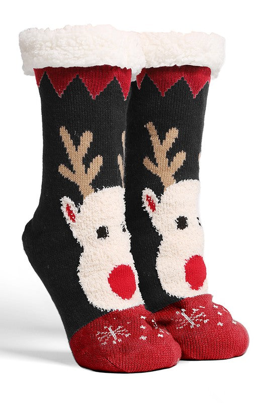 Reindeer Sherpa Non-Slip Slipper Socks
