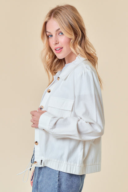 Ruched Bottom Jacket with Front Double Pockets