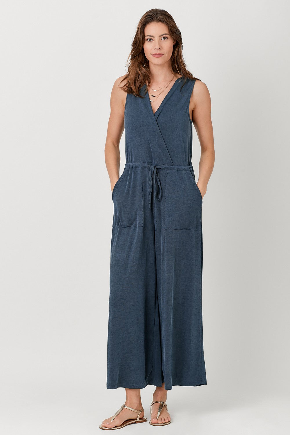 Modal Ribbed Jumpsuit in Navy by Mystree