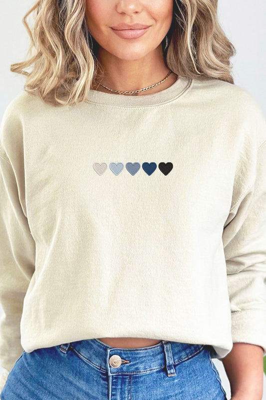 Blue Hearts Embroidered Fleece Sweatshirt