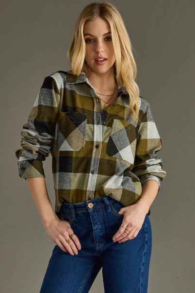 Olive & Black Plaid Super Soft Button Up