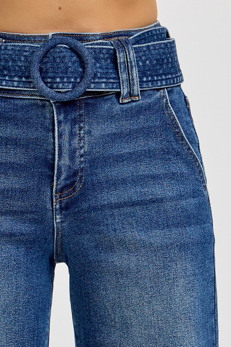 Tummy Control High Rise Wide Leg Self Belted Jeans by Risen