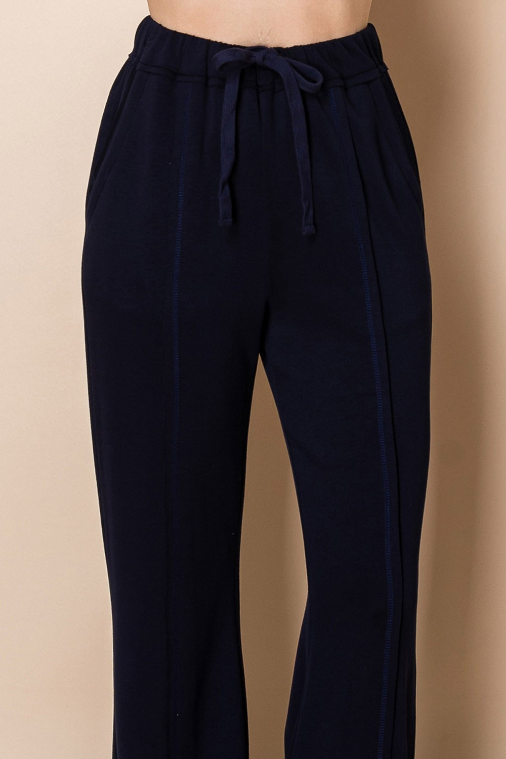 High Waisted Navy Knit Pants