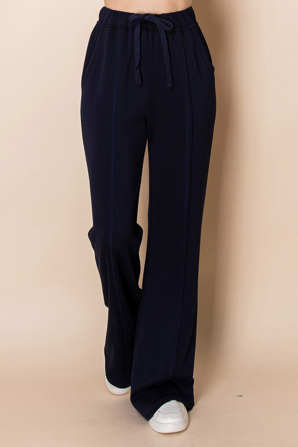 High Waisted Navy Knit Pants