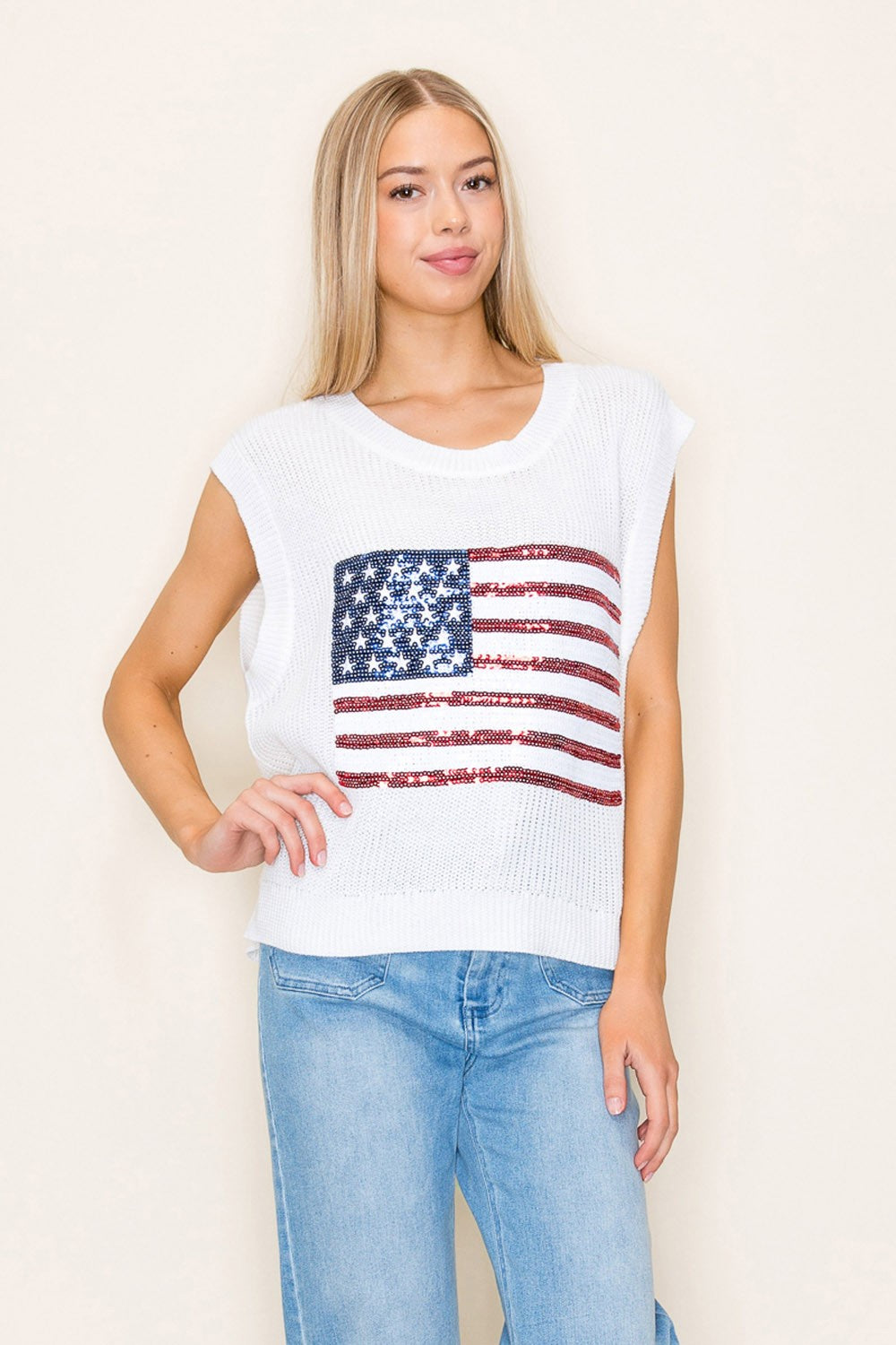 Sequin Flag Sweater Top
