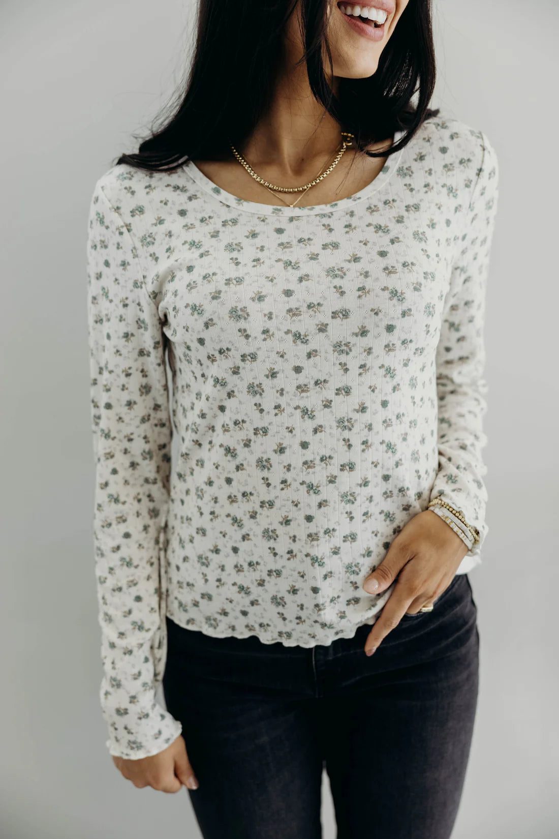 Long Sleeve Ribbed Tee in Dewdrop Slate