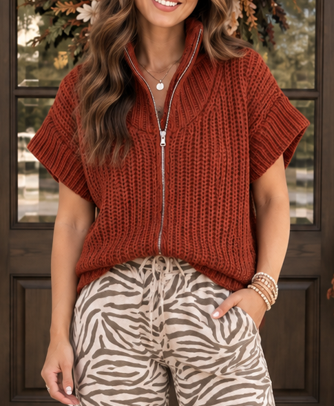 PRE ORDER Spice Season Zip Sweater Vest - Cinnamon (ETA 11/15)