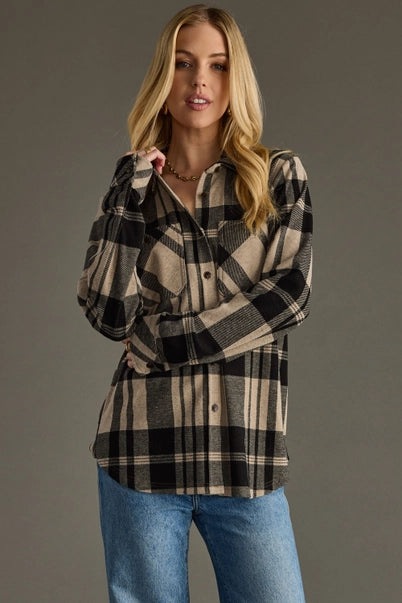 Tan & Black Plaid Super Soft Button Up
