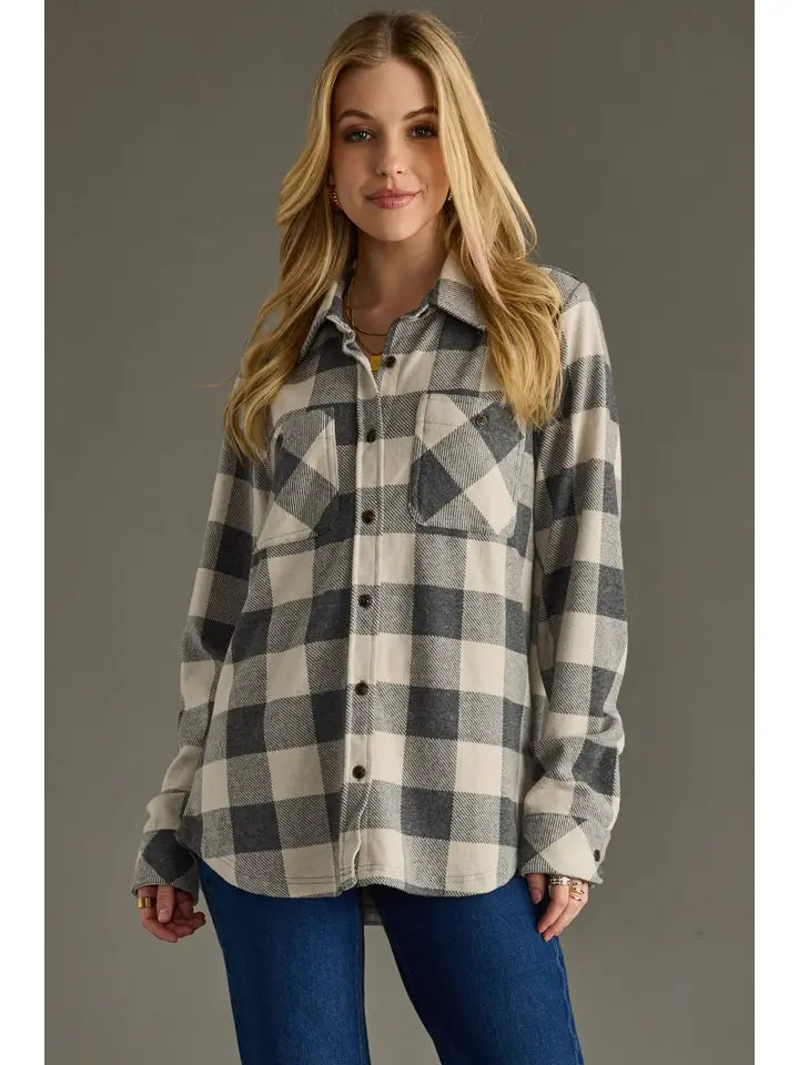 Gray & Cream Plaid Super Soft Button Up