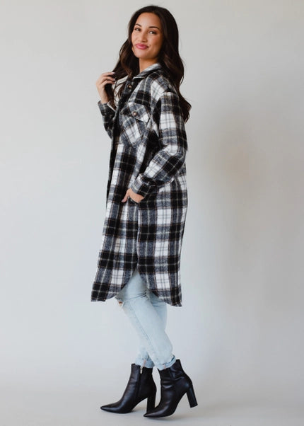 Black, White & Olive Plaid Flannel