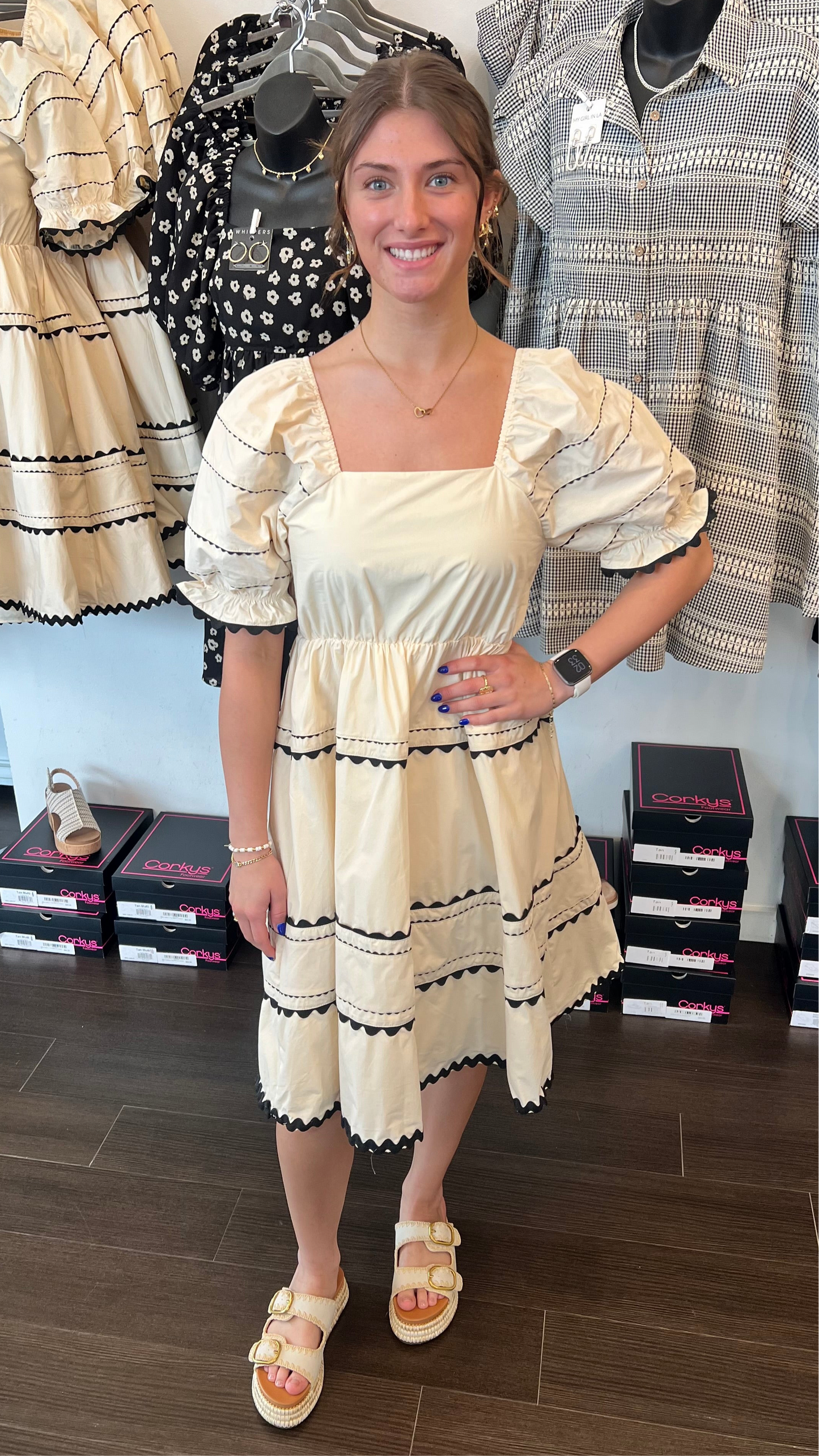 The Damson Dress in Cream Cloud