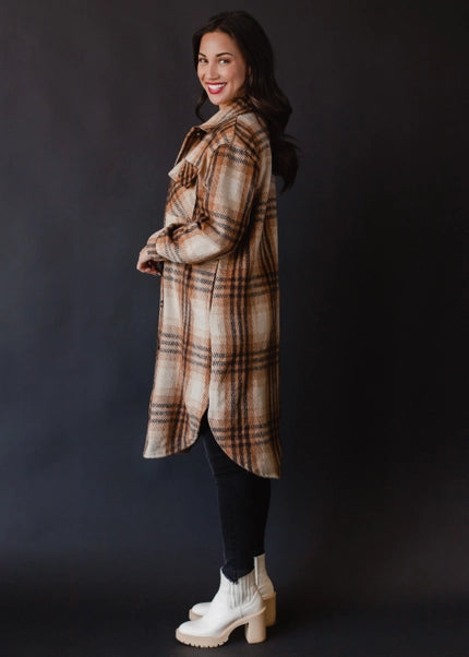 Brown, Tan & Rust Plaid Long Flannel