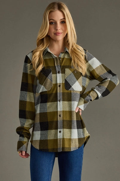 Olive & Black Plaid Super Soft Button Up