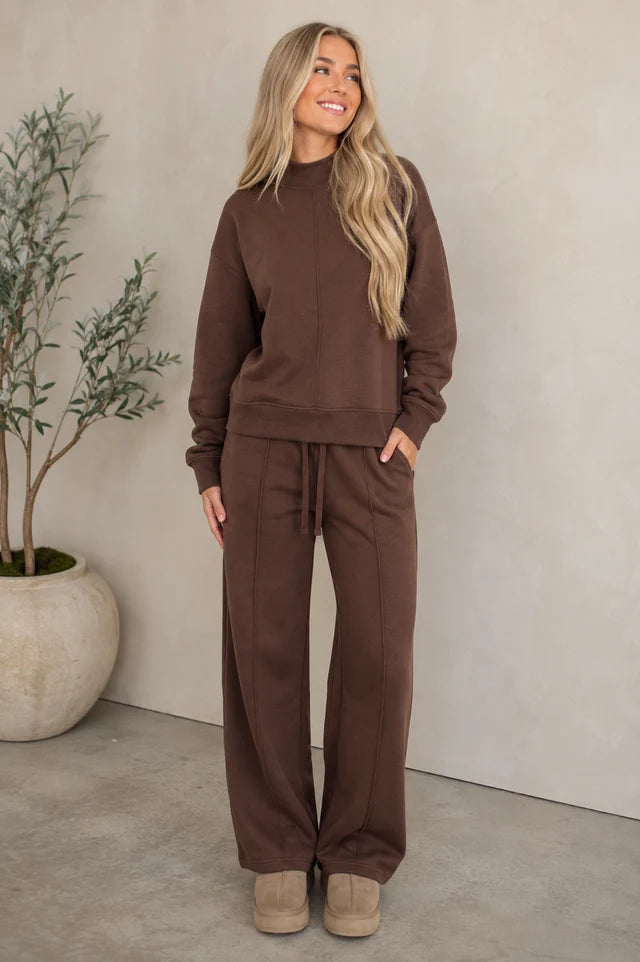 PRE ORDER Brown Mock Neck Drawstring Pants Set