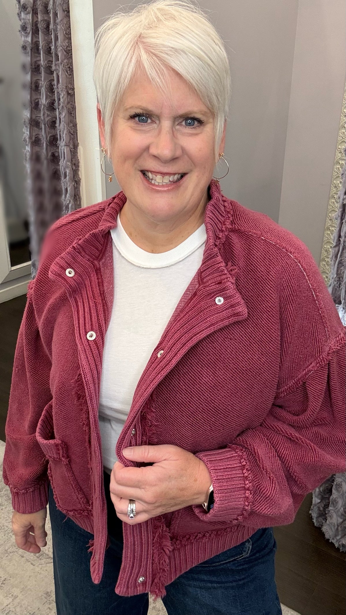 Reese Cardigan Sweater Jacket in Tibetan Red by Dear John