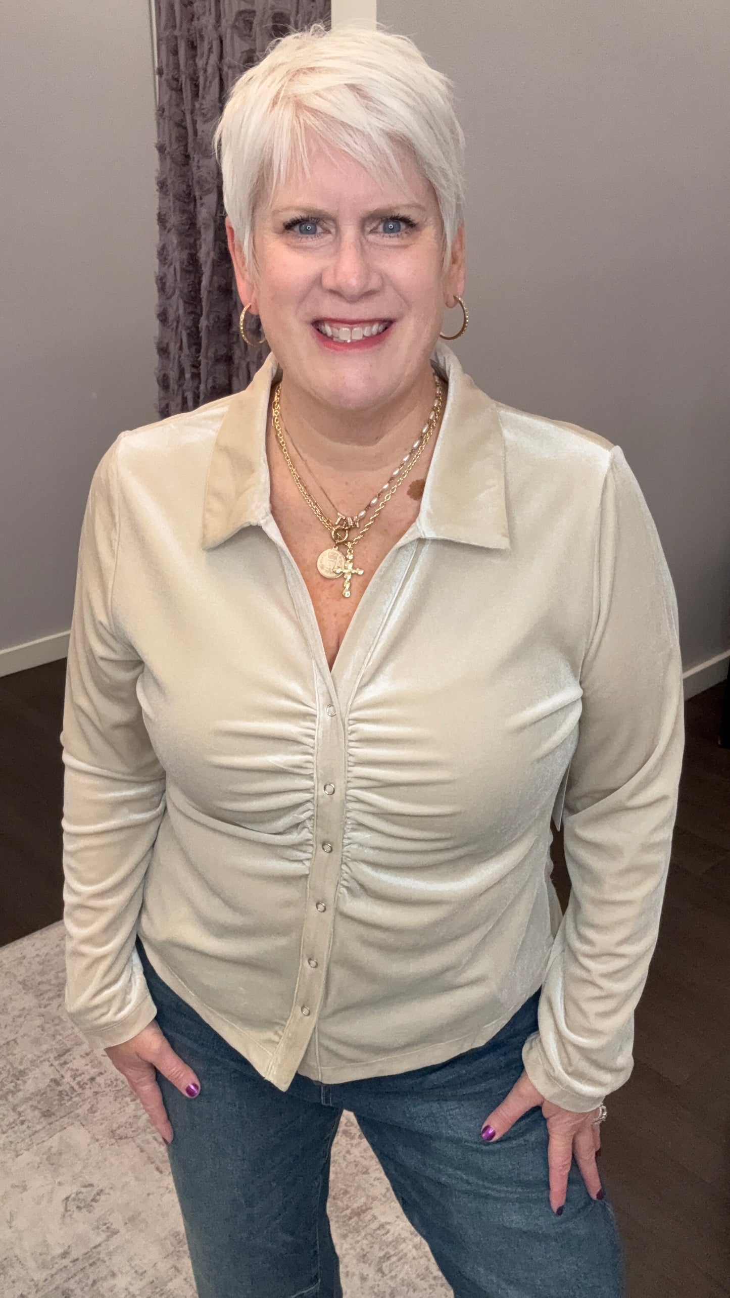 Romy Velvet Top in Pearl Cream by Dear John