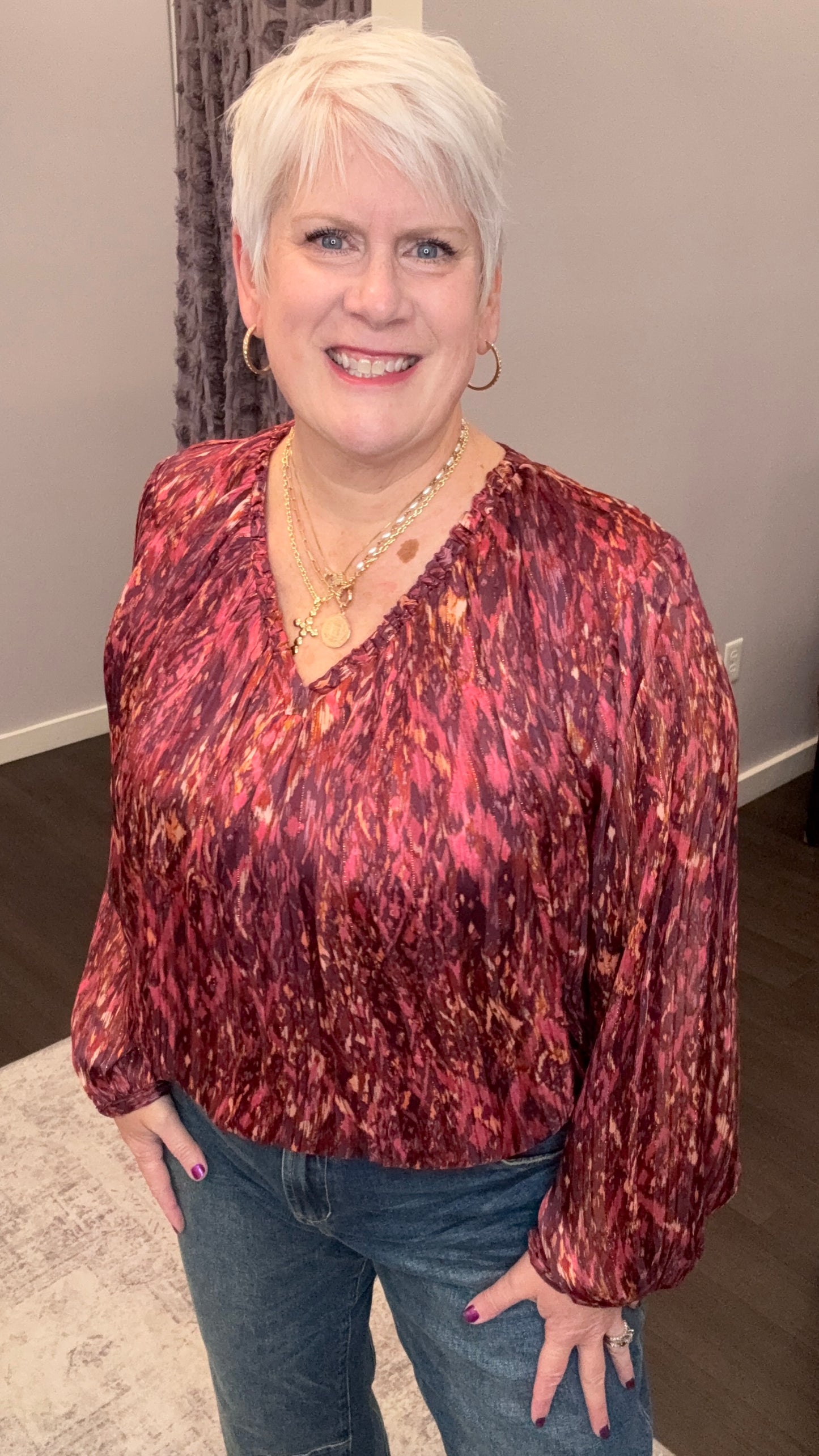 Piaf Blouse in Pomegranate Flame by Dear John