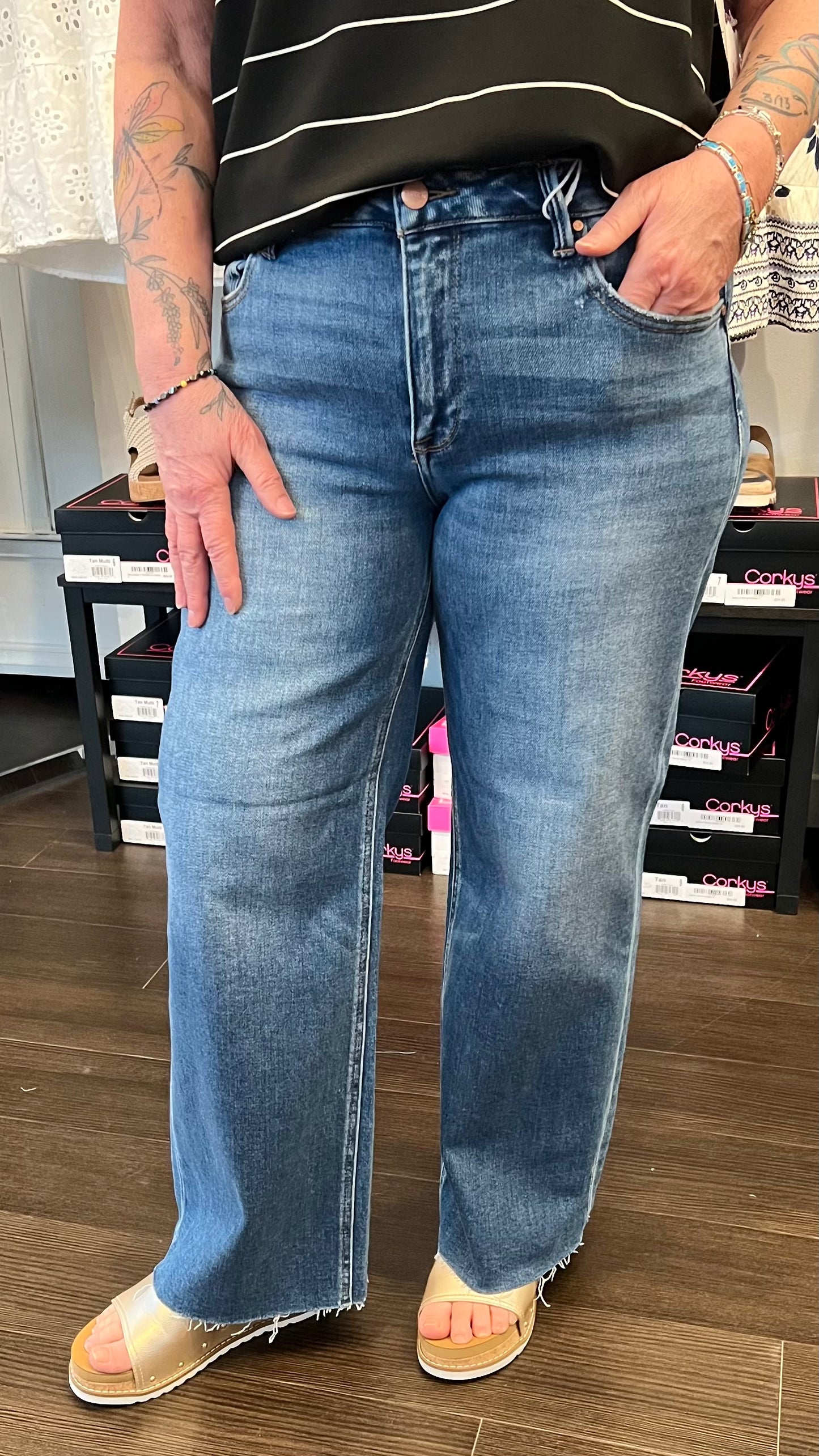 Tummy Control Mid Rise Cropped Wide Leg by Risen Jeans