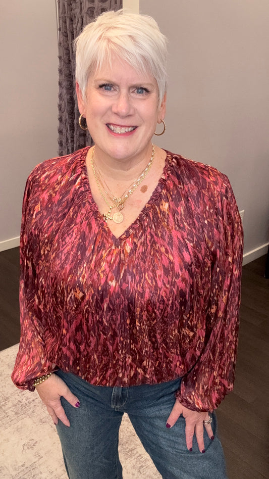 Piaf Blouse in Pomegranate Flame by Dear John