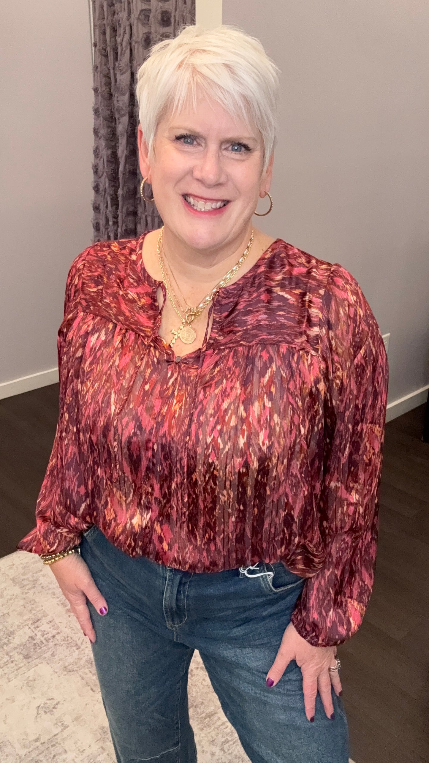 Alessia Blouse in Pomegranate Flame by Dear John