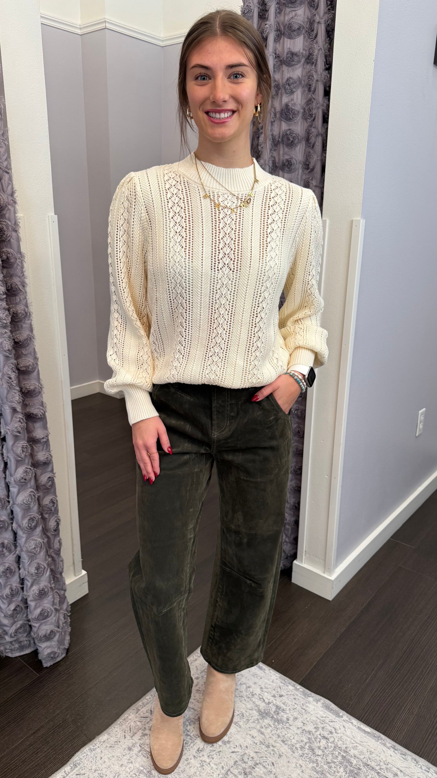 Lasso Velvet Coated Barrel Leg Denim in Olive by Dear John