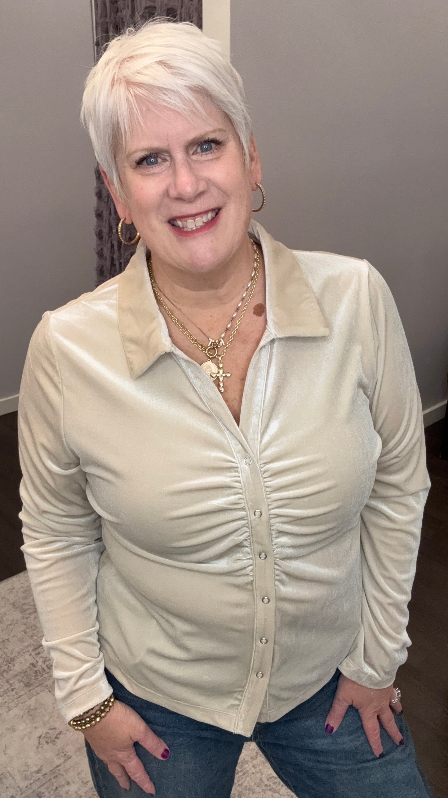Romy Velvet Top in Pearl Cream by Dear John