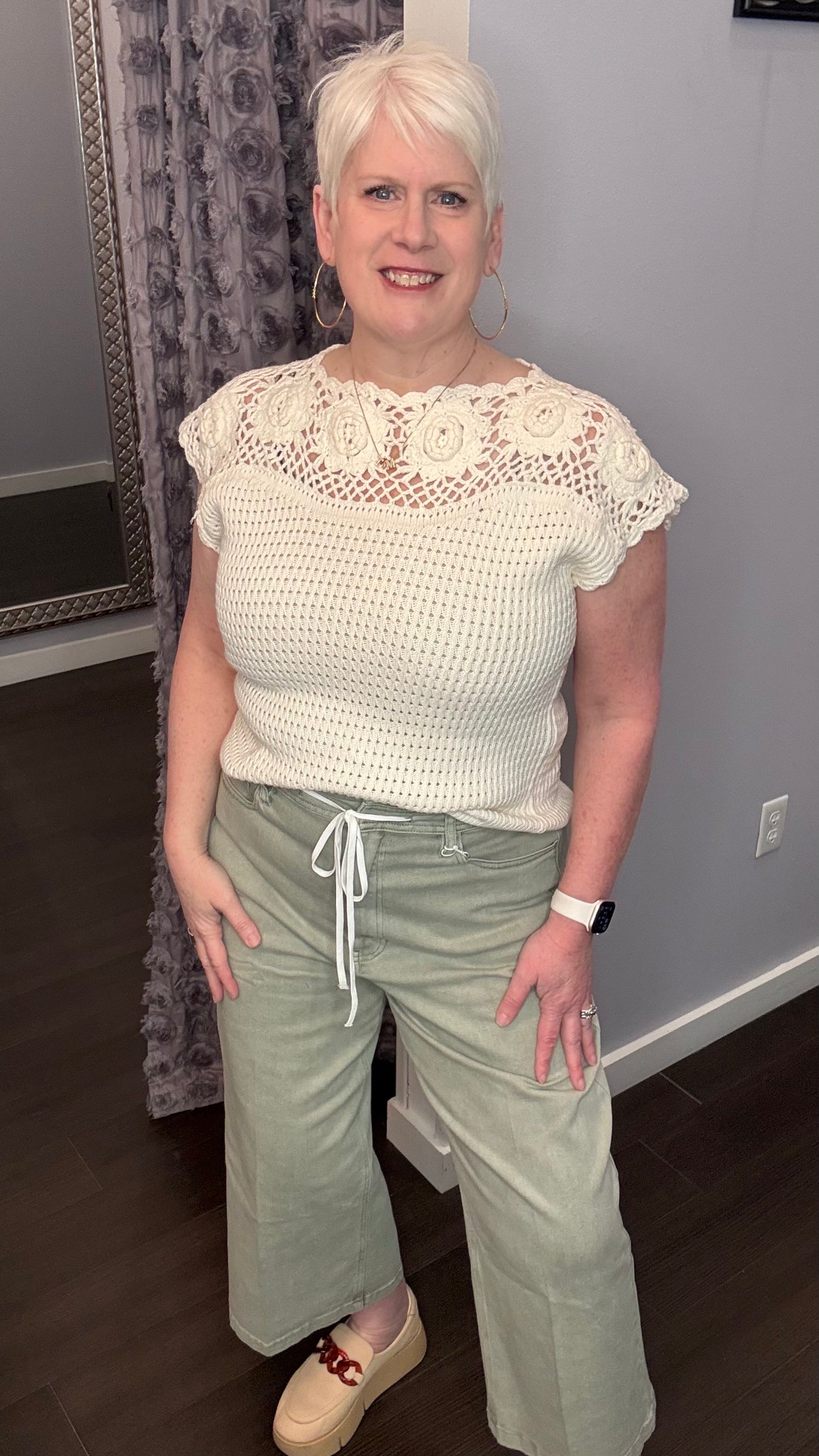 Audrey High Rise Drawstring Wide Leg Jeans in Sage by Dear John