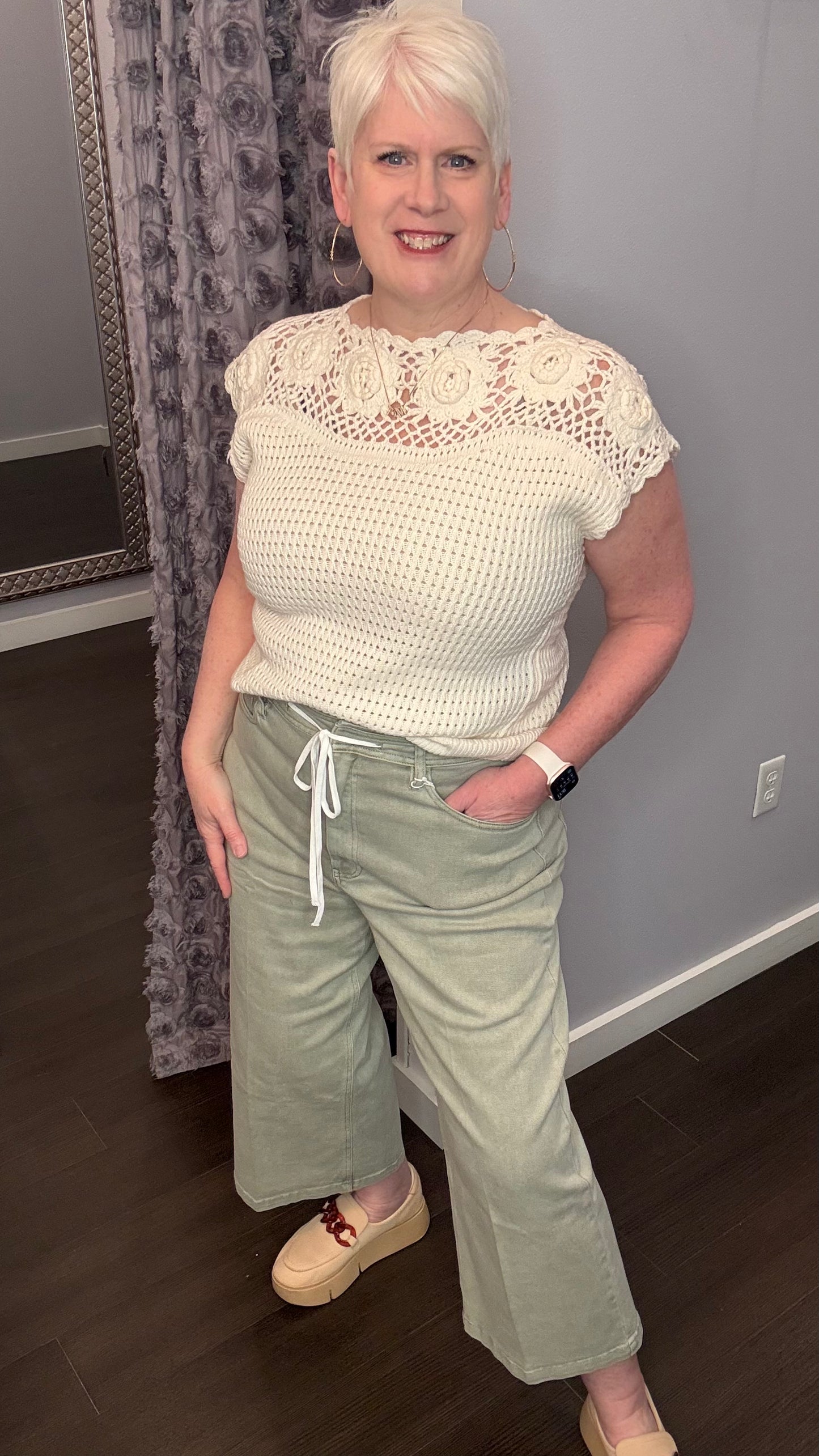 Audrey High Rise Drawstring Wide Leg Jeans in Sage by Dear John