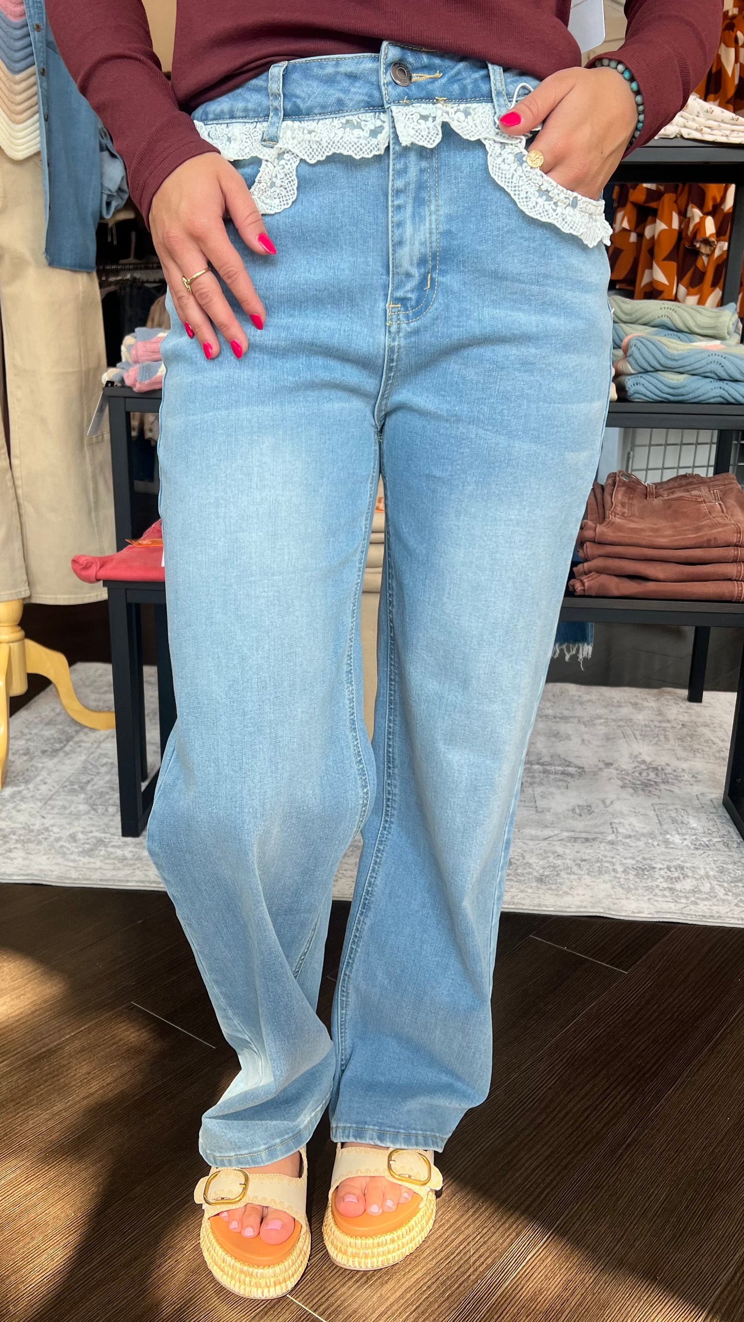Lace Me Up High Rise Jeans