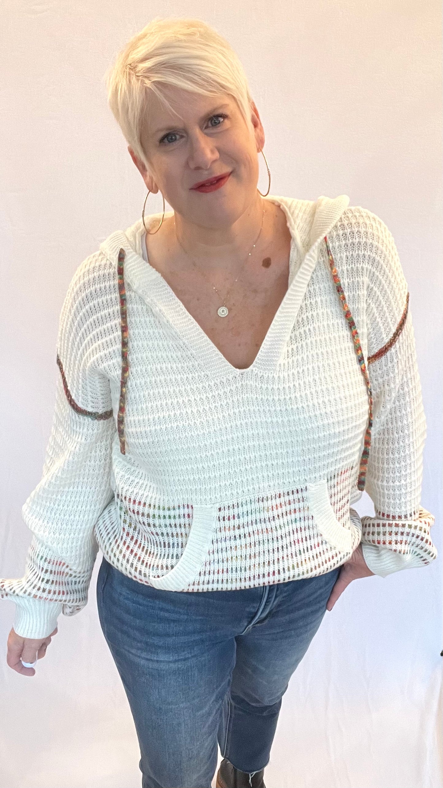 Rainbow Stitch Hooded Sweater