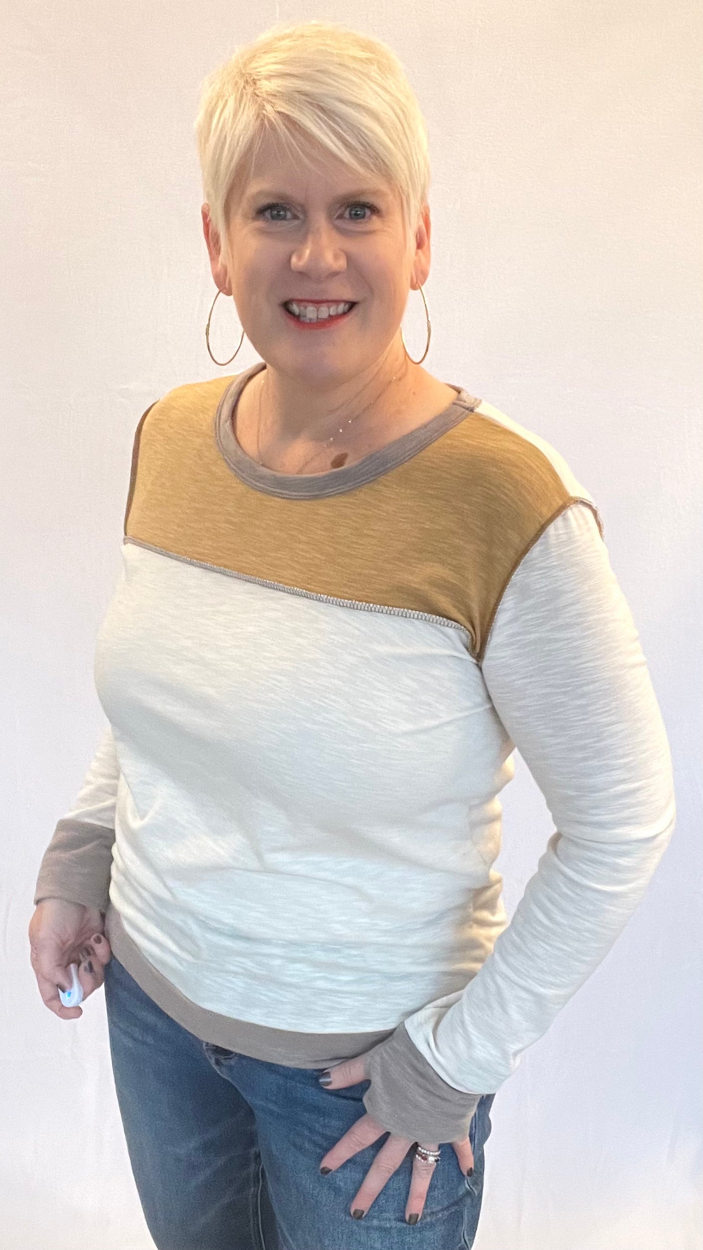 Terry Knit Color Block Top
