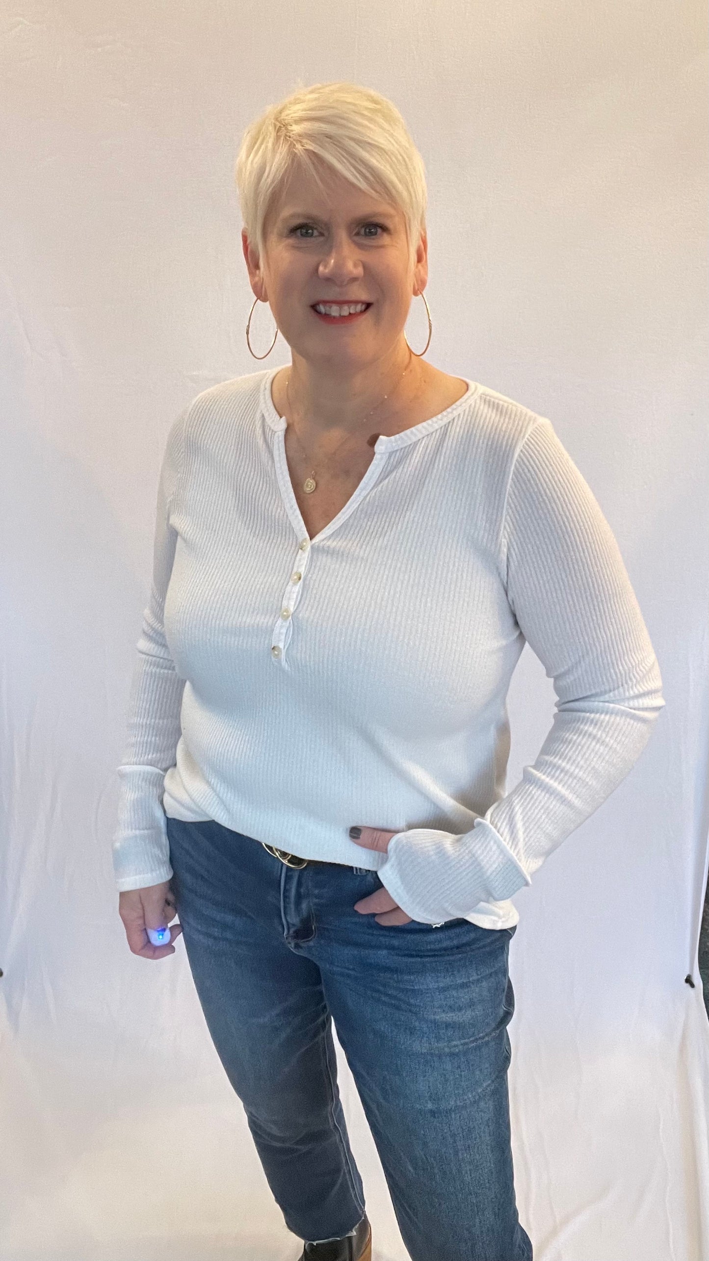 Ribbed Knit Top With Button Detail