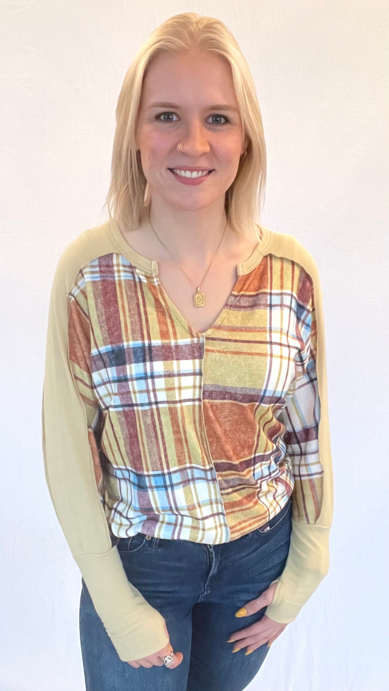 Brushed Hacci Knit Plaid Top