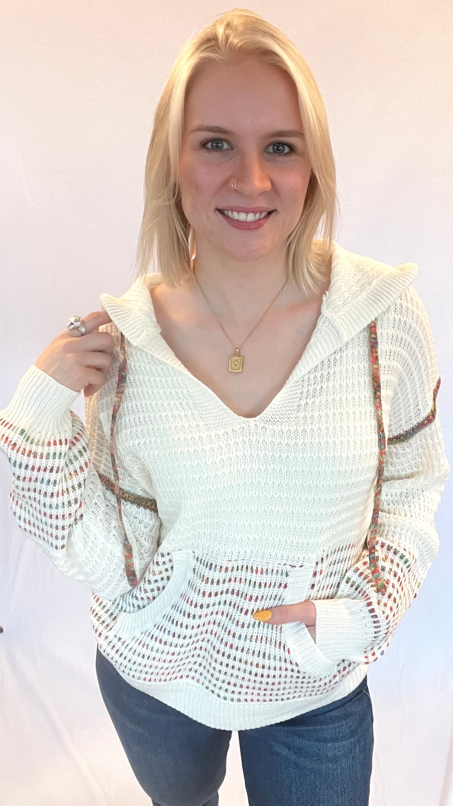 Rainbow Stitch Hooded Sweater