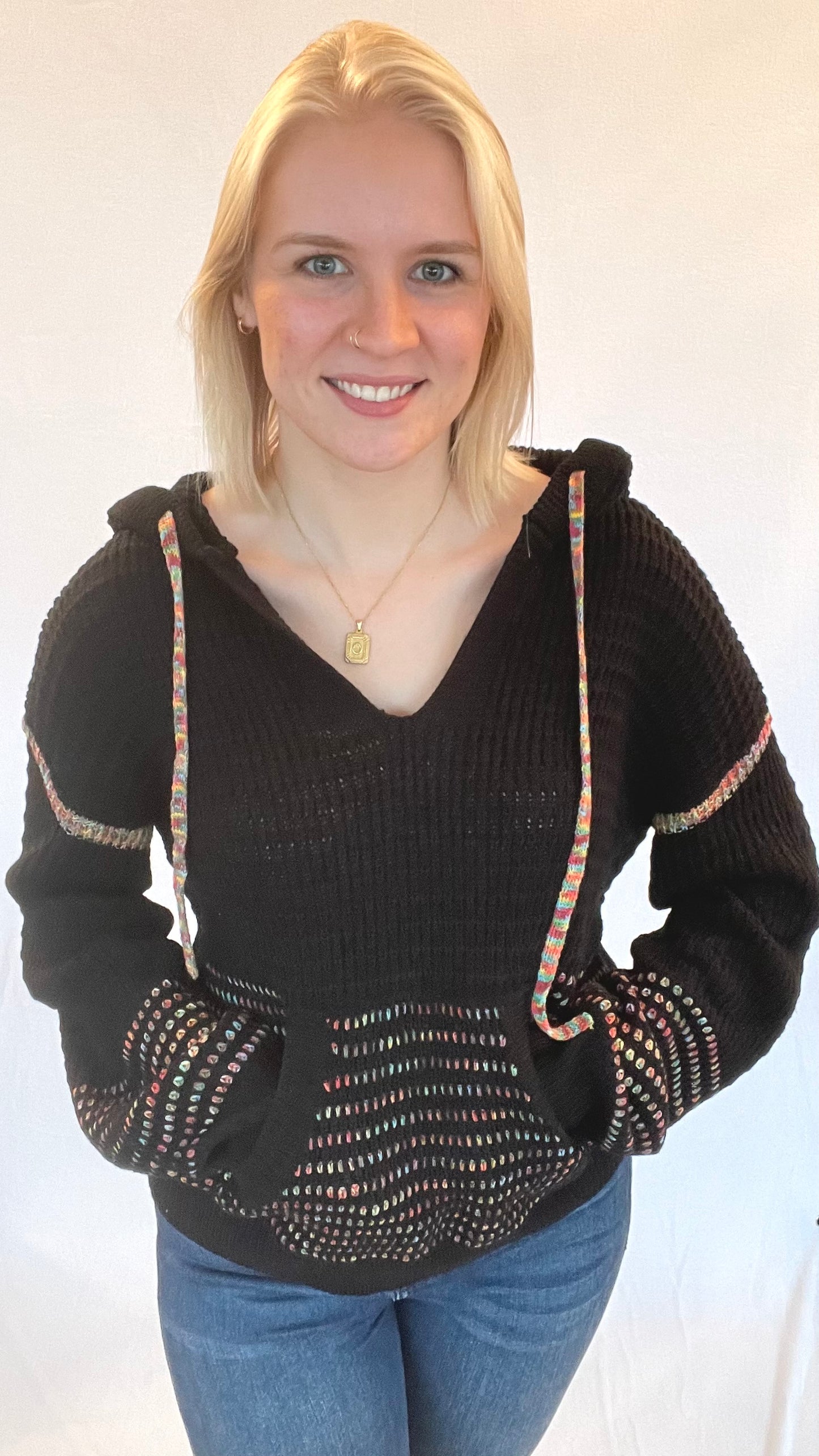 Rainbow Stitch Hooded Sweater