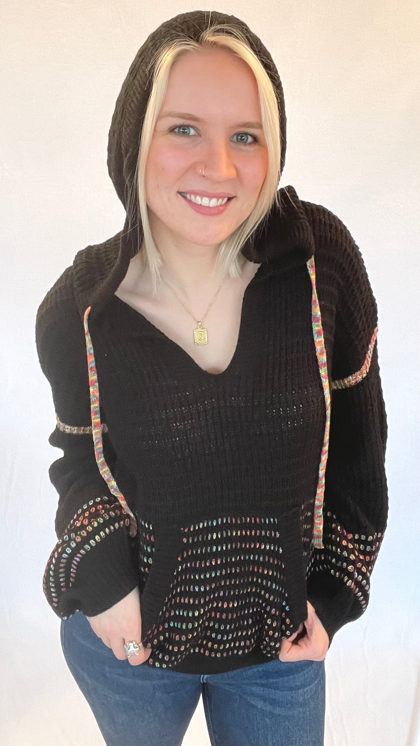 Rainbow Stitch Hooded Sweater