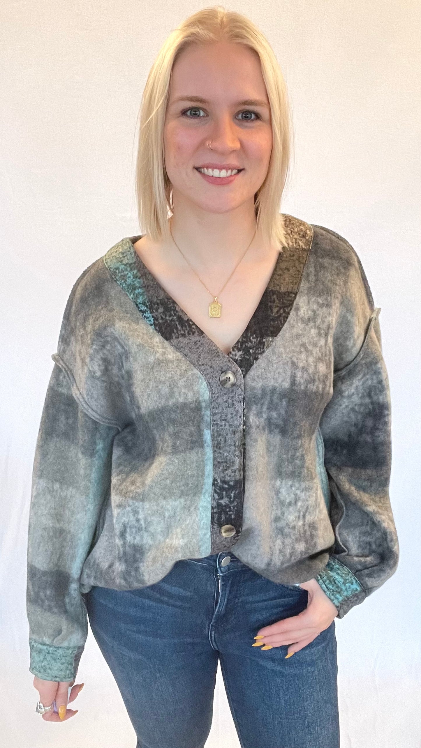 Brushed Fleece Checkered Cardigan