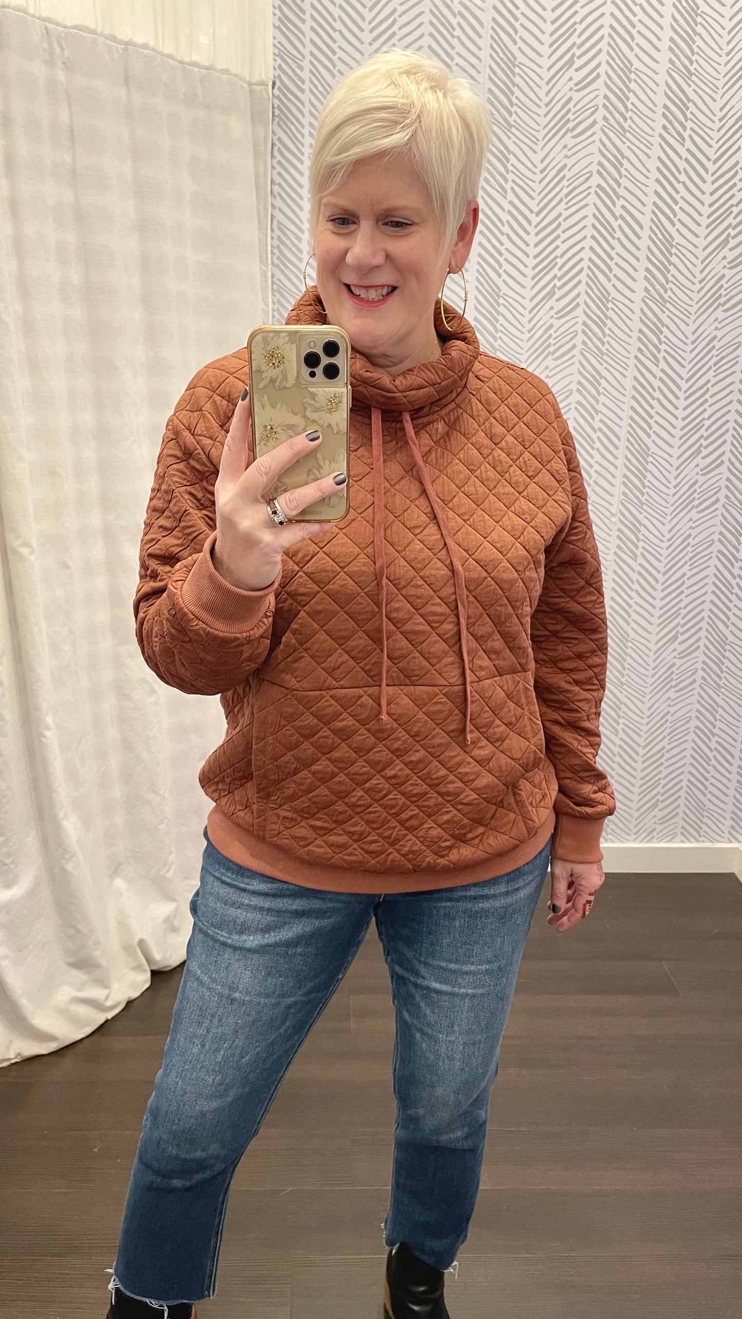 Cowl Neck Quilted Pullover