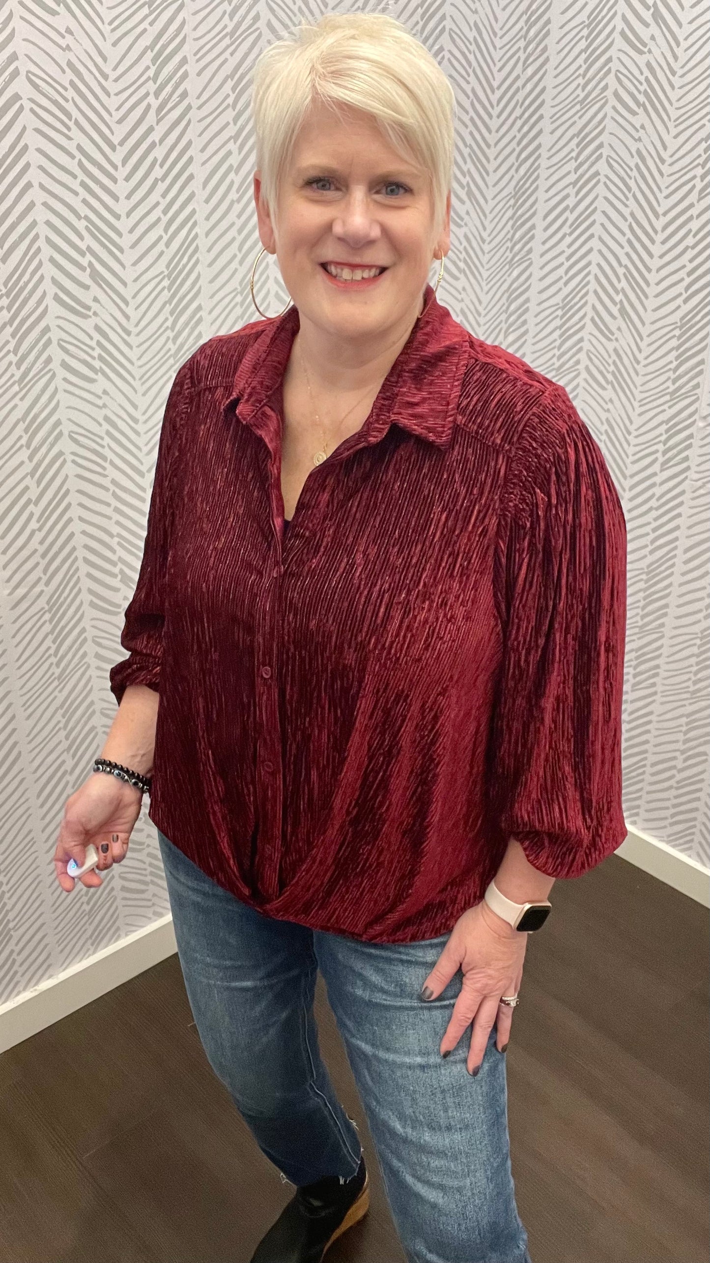 Textured Velvet Top in Burgundy