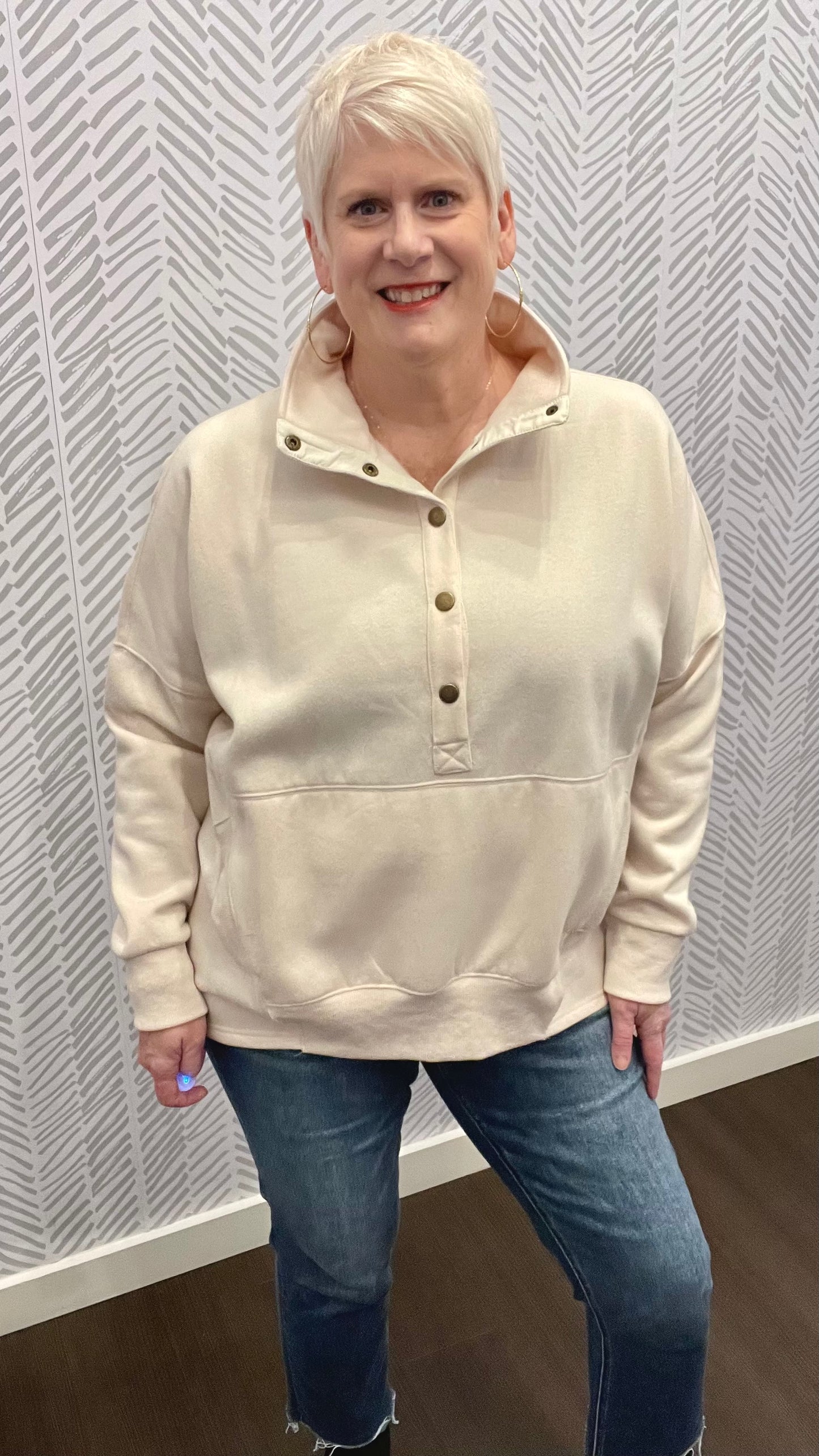 Cream Washed High Neck Sweatshirt