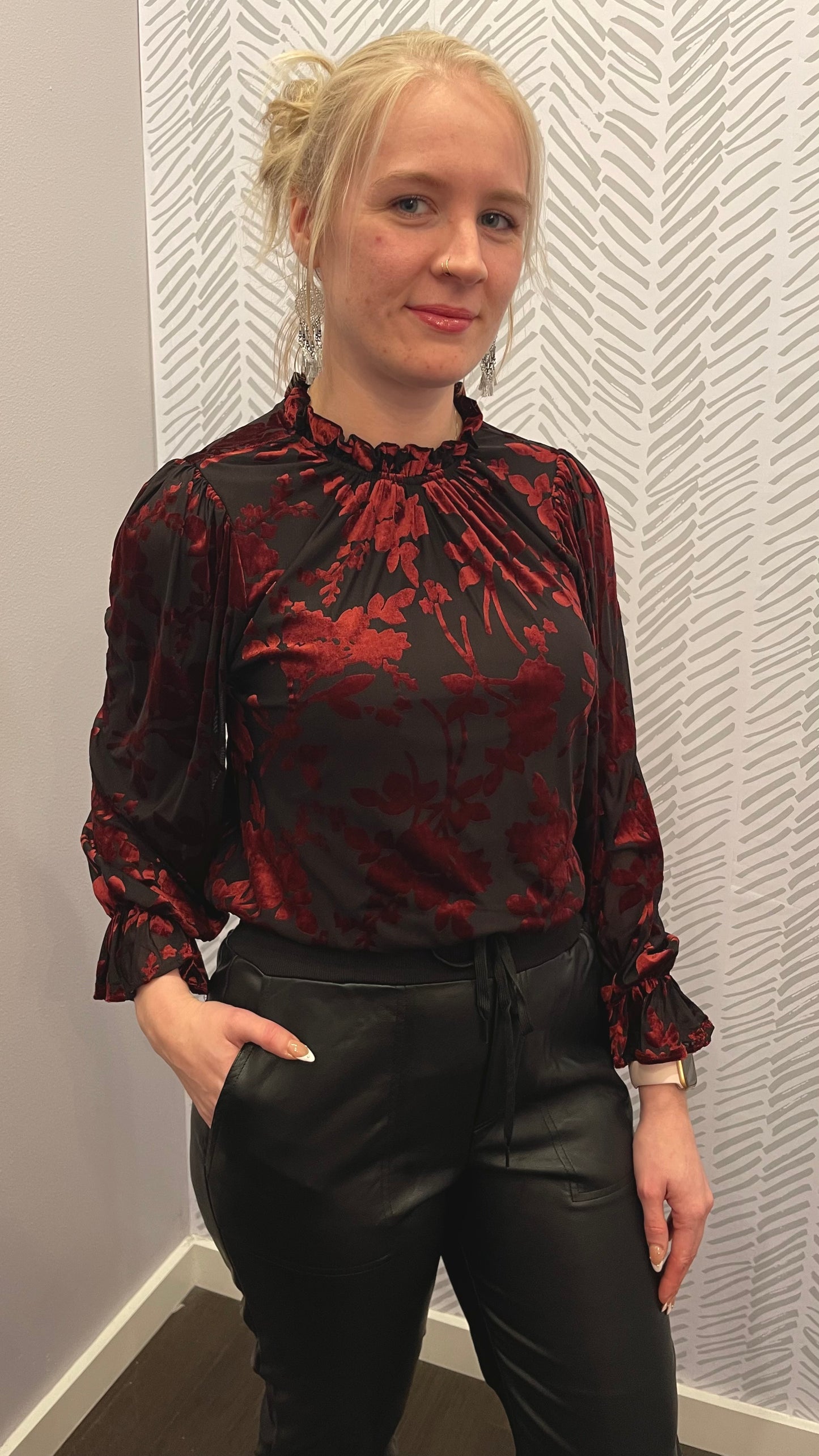Velvet Floral Print Top