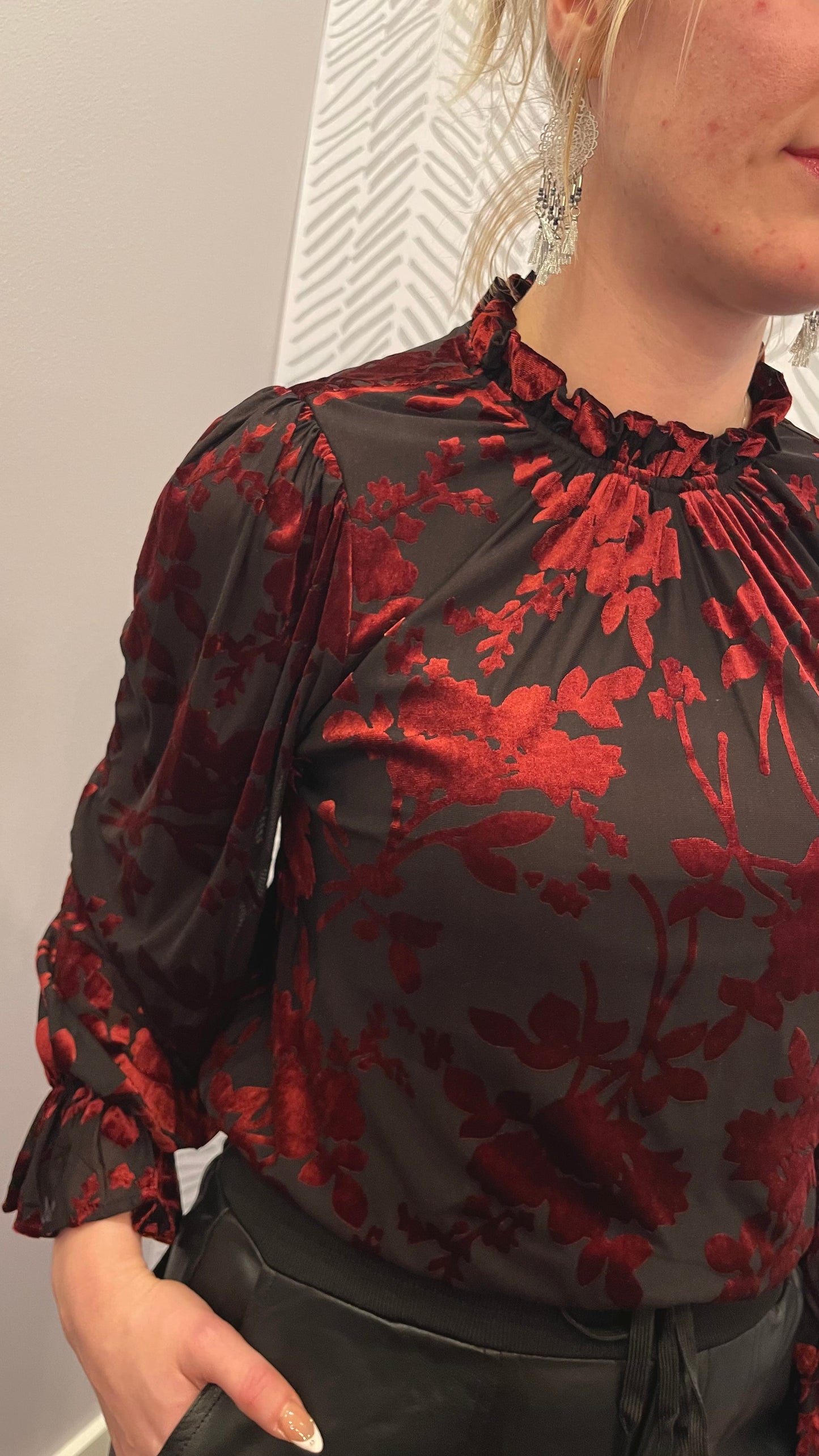 Velvet Floral Print Top