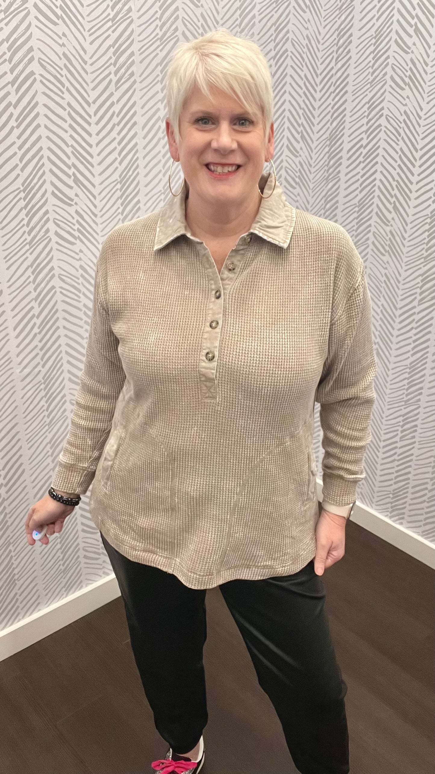 Mono B Cotton Mineral Wash Waffle Knit Tunic